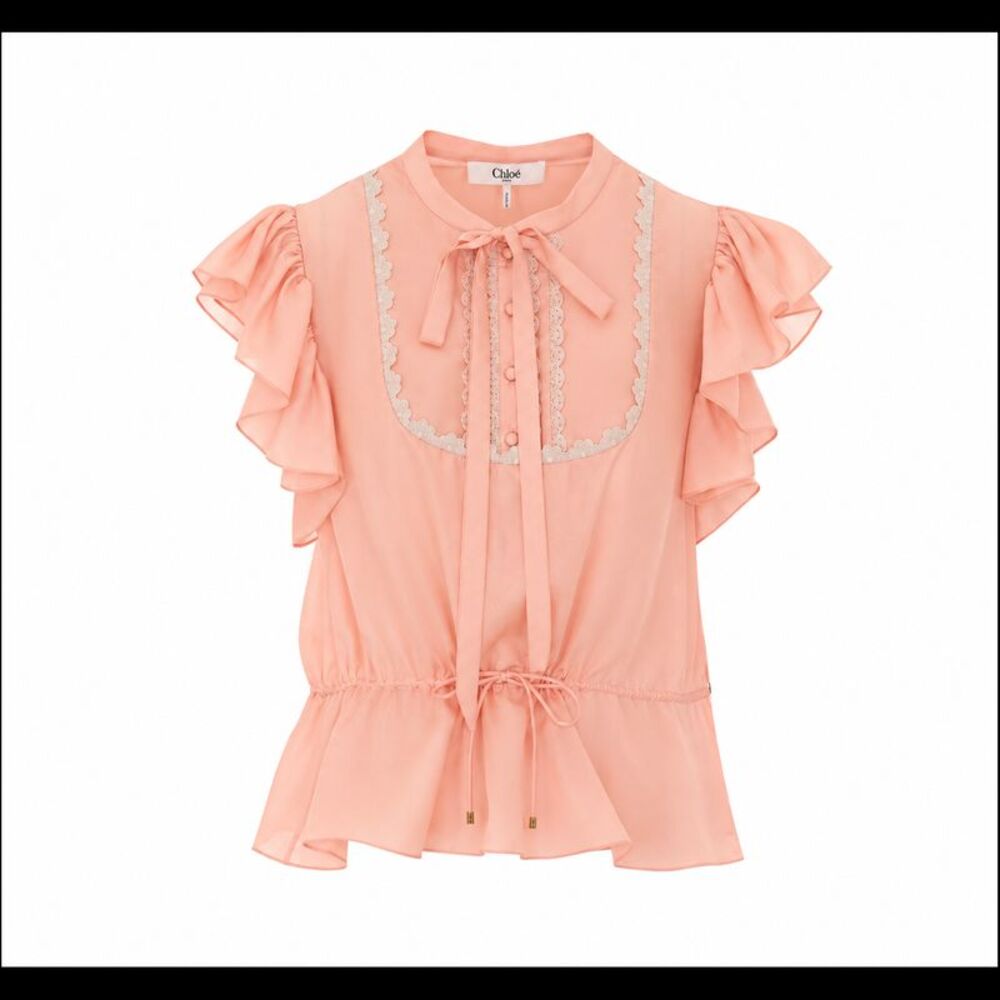 Chloe' Women Short-Sleeve Ruffle Top In Washed Silk Habotai & Lace